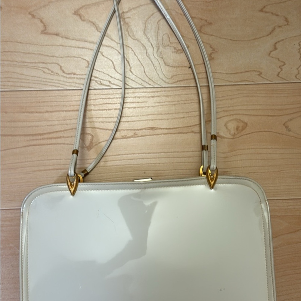 Vintage Rectangular Off White Shoulder Handbag/Pu… - image 2